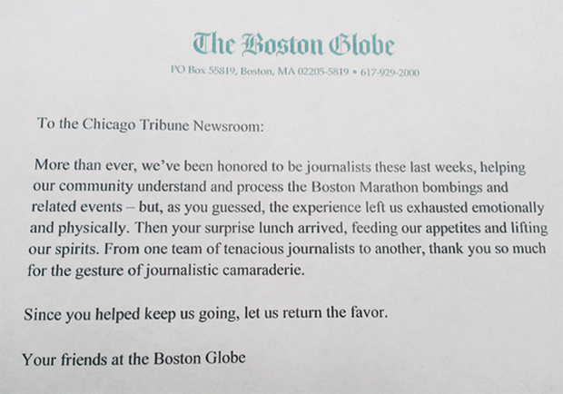 ﻿Boston Globe, Chicago Tribune, взрывы в бостоне, бостонский марафон, журналистская солидарность